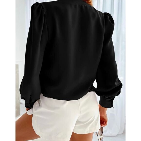 Women's Business Casual Long Sleeve Button Down Chiffon Blouse - Picture 2 of 5